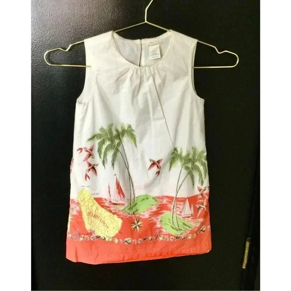Crewcuts Girls Size 7 Tropical Hawaiian Scene Tank Dress White Orange Pockets - Picture 1 of 10